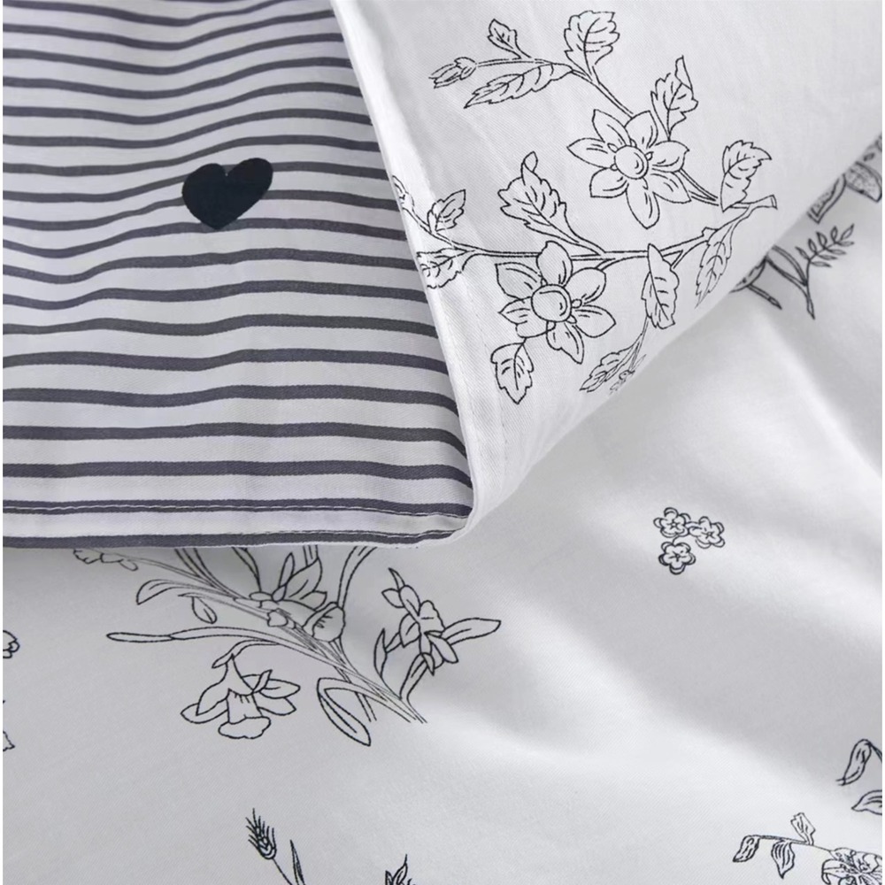 Parsley Black White Floral Cotton Reversible Comforter Set Queen French Country - Picture 4 of 4